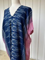 MALA handworks  Ikat Hand Woven Pattern Kaftan in Indigo Blue with White and Organic Dye