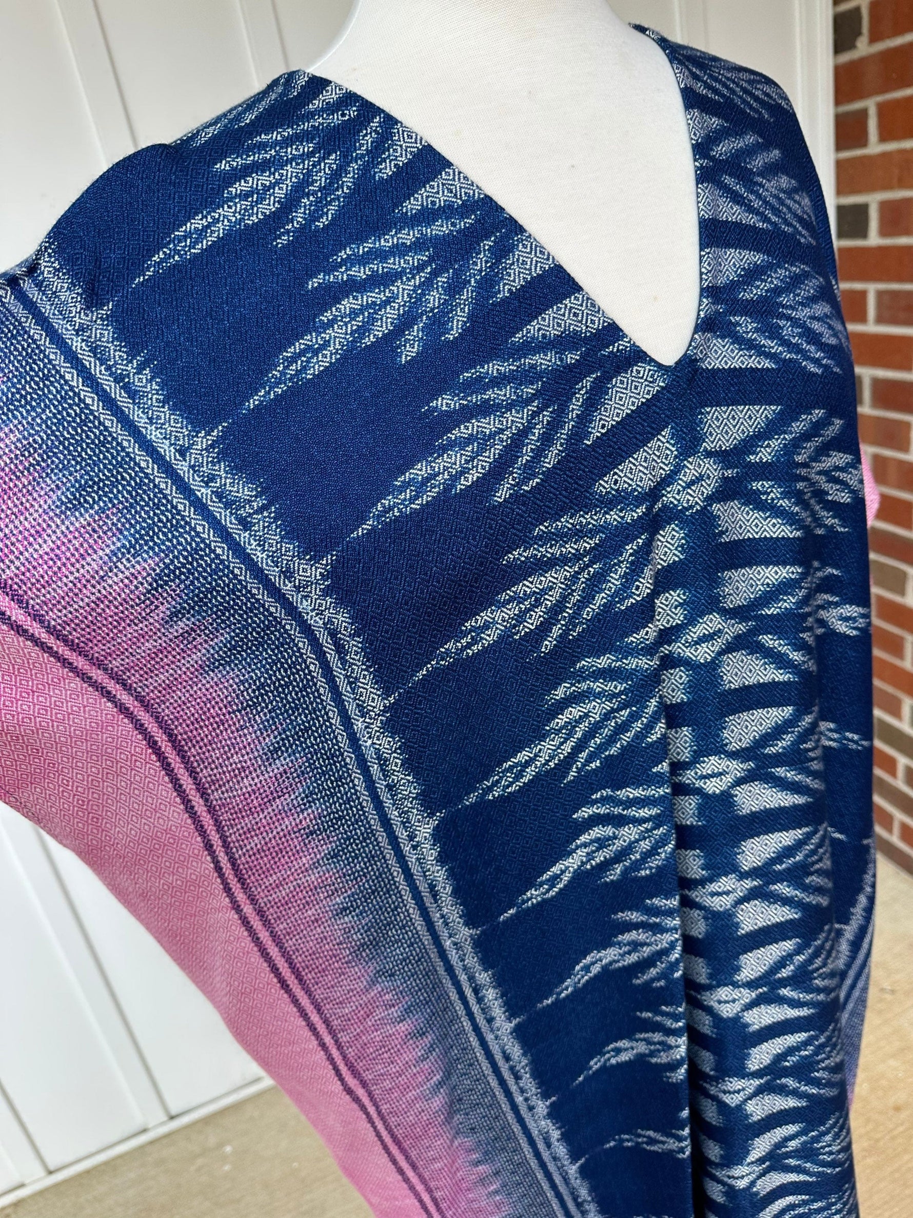 MALA handworks  Ikat Hand Woven Pattern Kaftan in Indigo Blue with White and Organic Dye