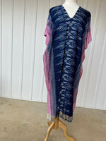 MALA handworks  Ikat Hand Woven Pattern Kaftan in Indigo Blue with White and Organic Dye