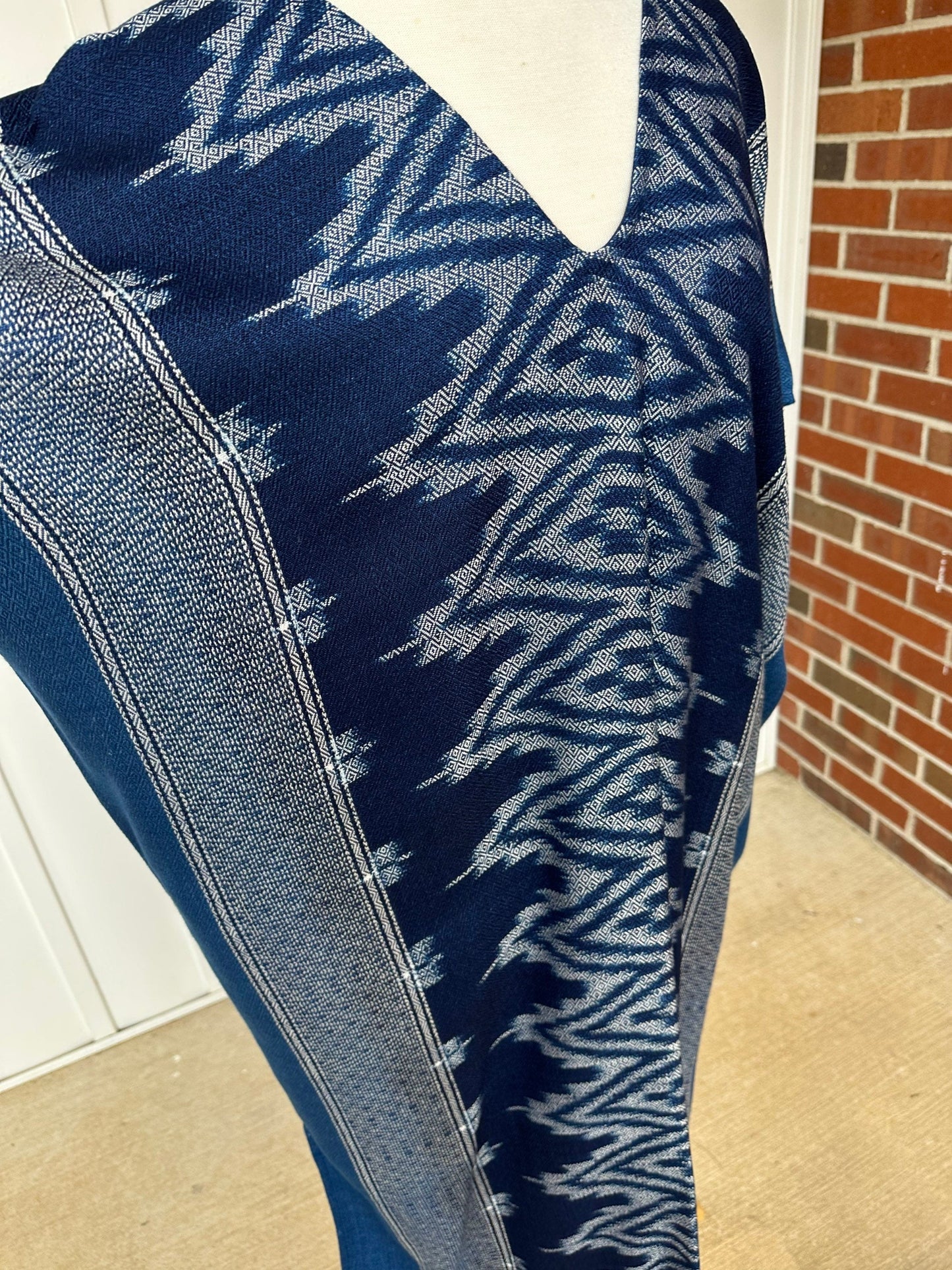 MALA handworks  Ikat Hand Woven Pattern Kaftan in Indigo Blue with White and Organic Dye