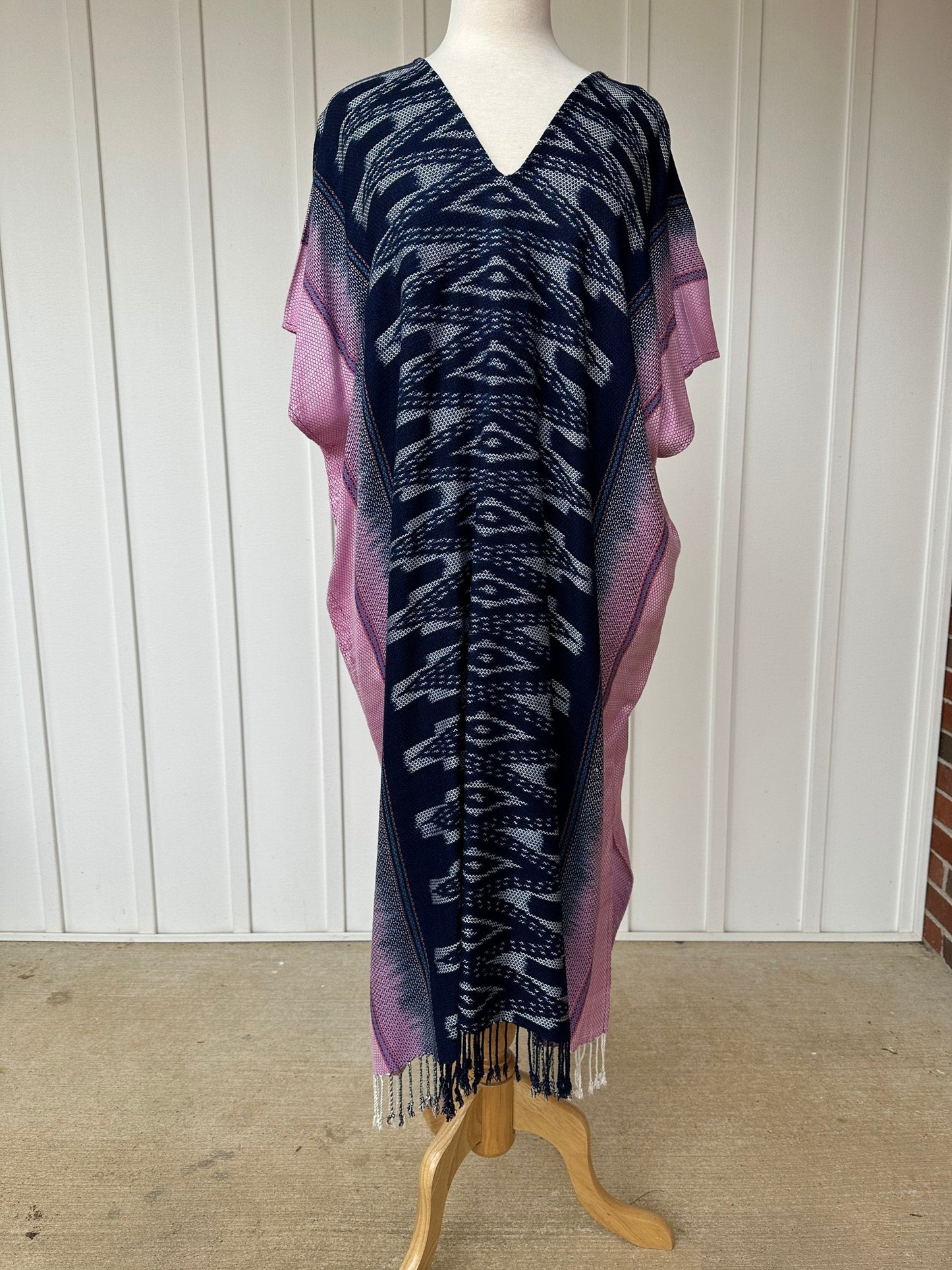 MALA handworks  Ikat Hand Woven Pattern Kaftan in Indigo Blue with White and Organic Dye