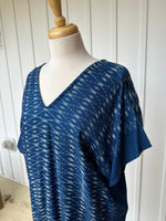 MALA handworks  Ikat Hand Woven Pattern Kaftan in Indigo Blue with White and Organic Dye