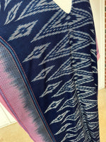 MALA handworks  Ikat Hand Woven Pattern Kaftan in Indigo Blue with White and Pink Organic Dye