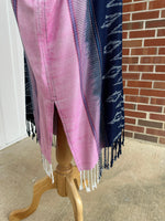 MALA handworks  Ikat Hand Woven Pattern Kaftan in Indigo Blue with White and Pink Organic Dye
