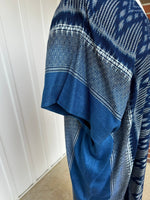 MALA handworks  Ikat Hand Woven Pattern Kaftan in Indigo Blue with White and Pink Organic Dye
