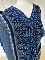 MALA handworks  Ikat Hand Woven Pattern Kaftan in Indigo Blue with White and Pink Organic Dye