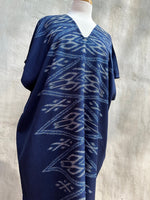 MALA handworks  Ikat Hand Woven Pattern Kaftan in Indigo Blue with White
