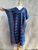 MALA handworks  Ikat Hand Woven Pattern Kaftan in Indigo Blue with White