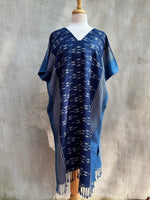 MALA handworks  Ikat Hand Woven Pattern Kaftan in Indigo Blue with White