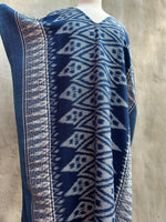 MALA handworks  Ikat Hand Woven Pattern Kaftan in Indigo Blue with White