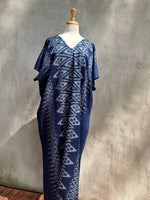 MALA handworks  Ikat Hand Woven Pattern Kaftan in Indigo Blue with White