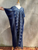 MALA handworks  Ikat Hand Woven Pattern Kaftan in Indigo Blue with White