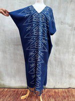 MALA handworks  Ikat Hand Woven Pattern Kaftan in Indigo Blue with White