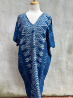 MALA handworks  Ikat Hand Woven Pattern Kaftan in Indigo Blue with White