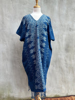 MALA handworks  Ikat Hand Woven Pattern Kaftan in Indigo Blue with White