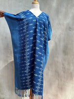 MALA handworks  Ikat Hand Woven Pattern Kaftan in Indigo Blue with White
