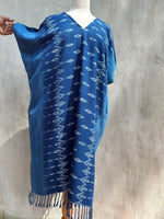 MALA handworks  Ikat Hand Woven Pattern Kaftan in Indigo Blue with White