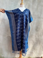 MALA handworks  Ikat Hand Woven Pattern Kaftan in Indigo Blue with White