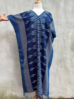 MALA handworks  Ikat Hand Woven Pattern Kaftan in Indigo Blue with White