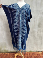 MALA handworks  Ikat Hand Woven Pattern Kaftan in Indigo Blue with White