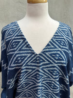 MALA handworks  Ikat Hand Woven Pattern Kaftan in Indigo Blue with White