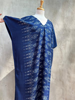 MALA handworks  Ikat Hand Woven Pattern Kaftan in Indigo Blue with White