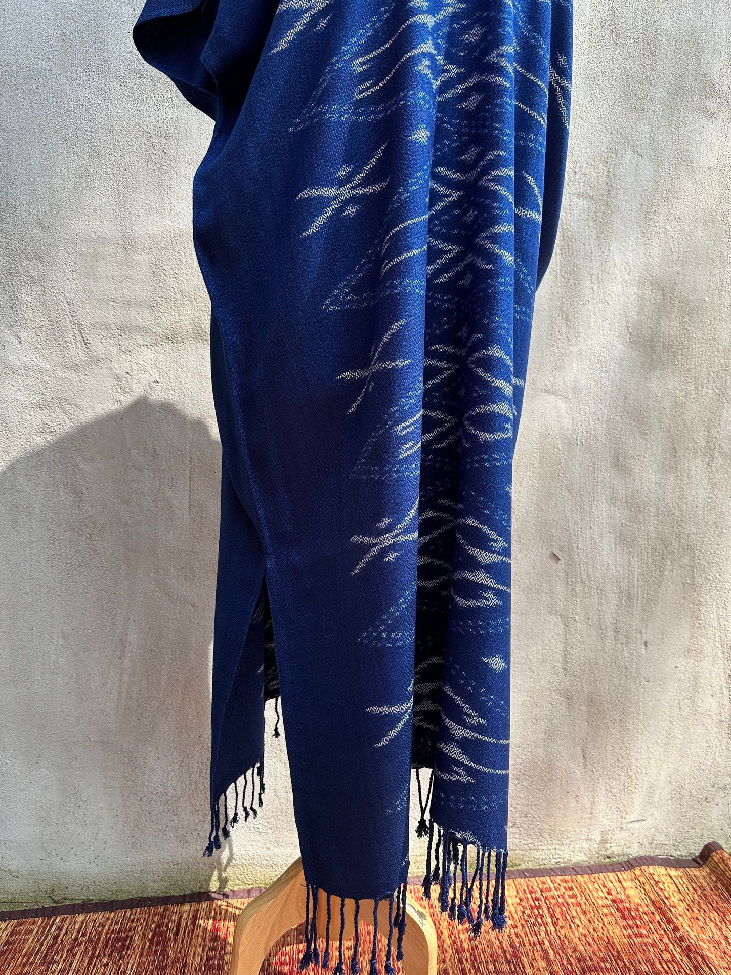 MALA handworks  Ikat Hand Woven Pattern Kaftan in Indigo Blue with White