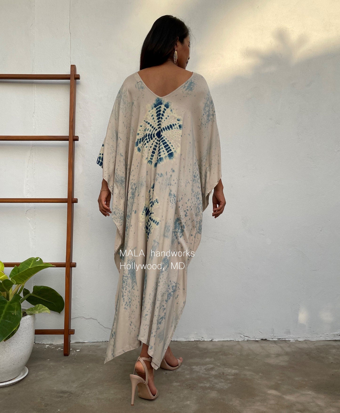 MALA handworks  Indigo Kaftan in Cream White and Hand Dyed Indigo Blue