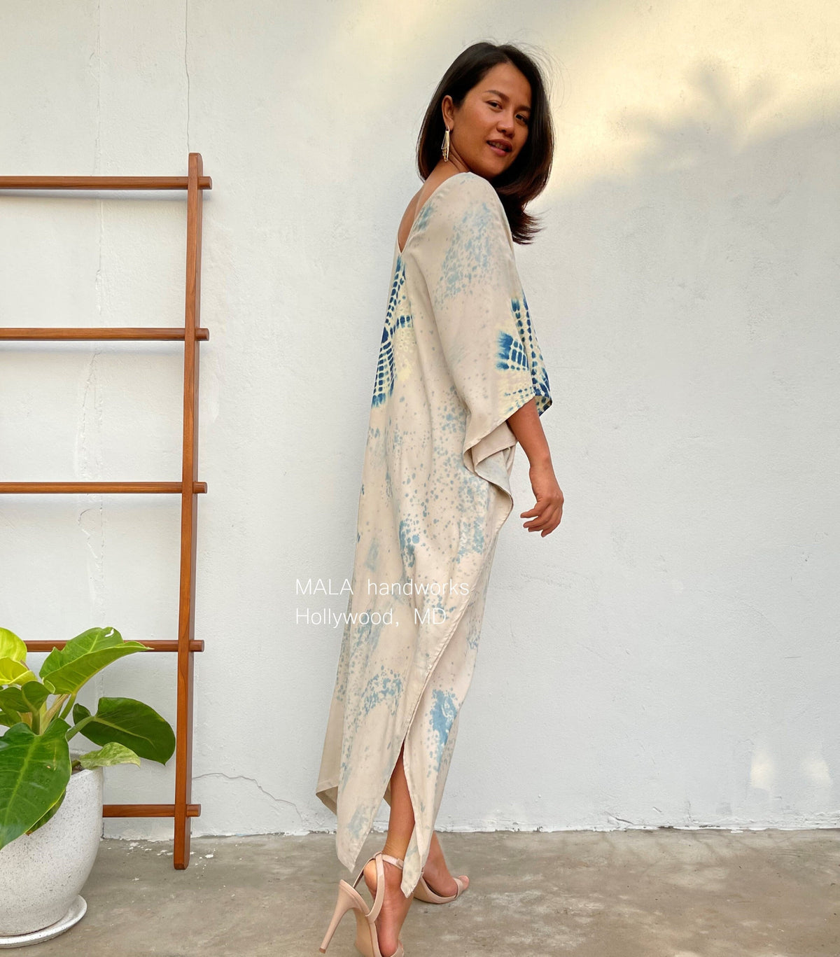 MALA handworks  Indigo Kaftan in Cream White and Hand Dyed Indigo Blue