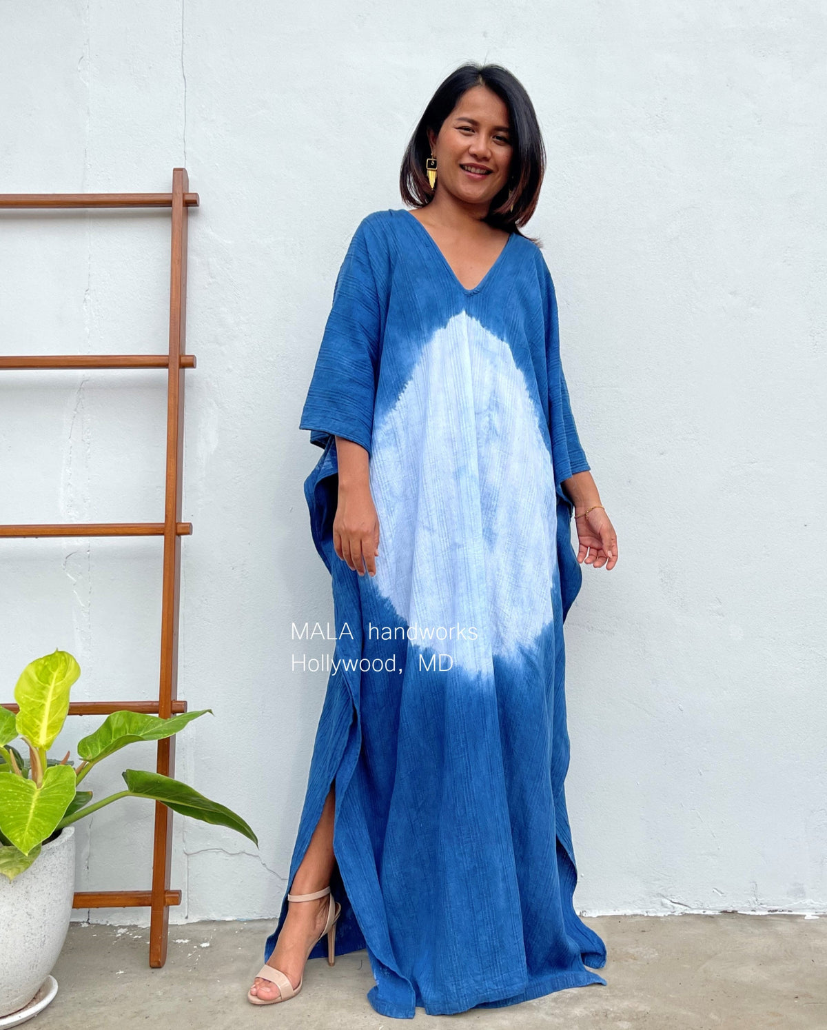 MALA handworks  Indigo Kaftan in Hand Dyed Indigo Blue and White