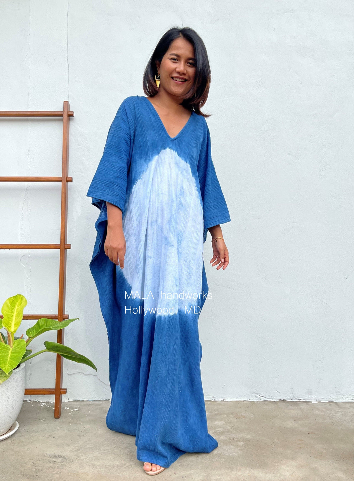 MALA handworks  Indigo Kaftan in Hand Dyed Indigo Blue and White