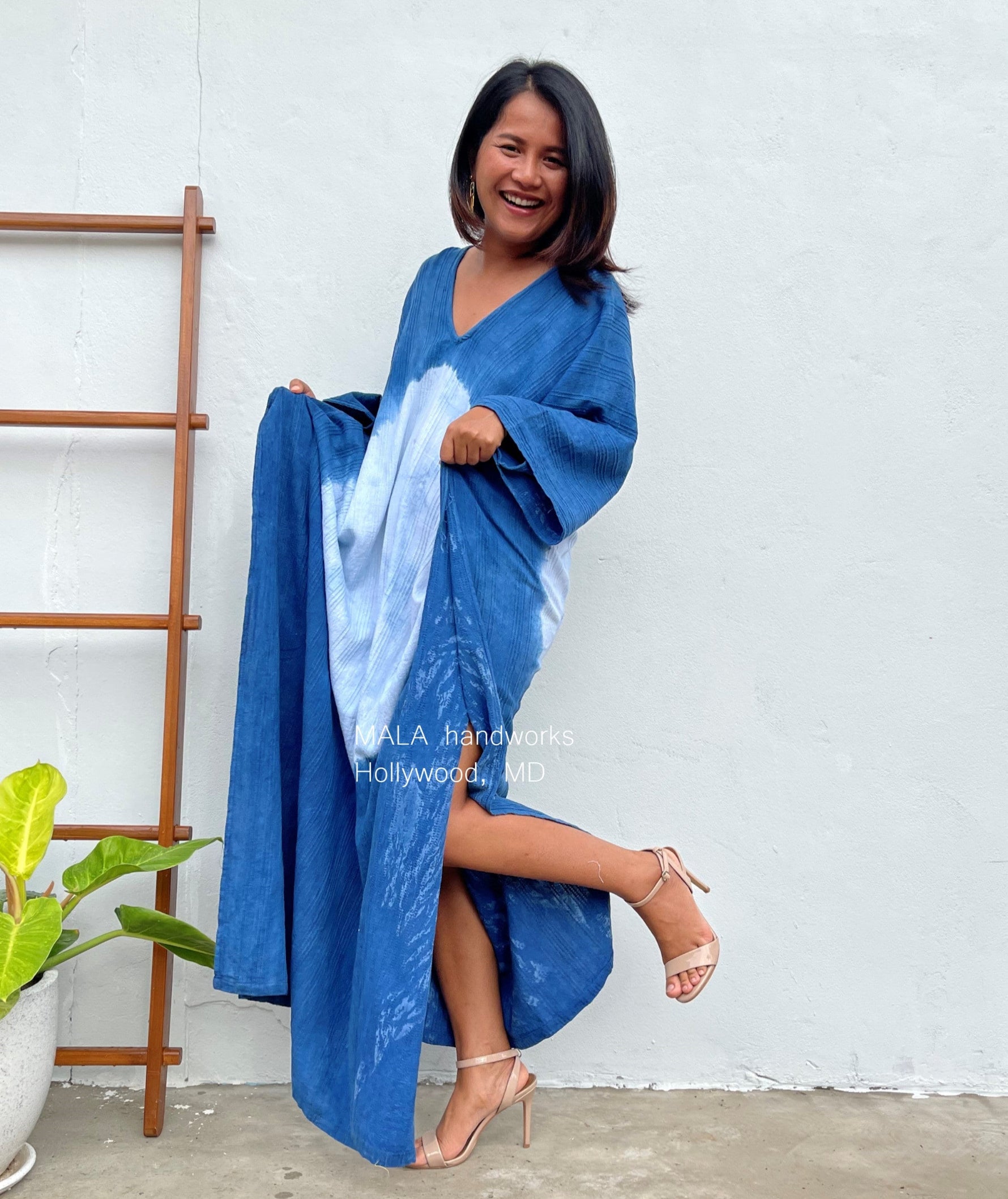 MALA handworks  Indigo Kaftan in Hand Dyed Indigo Blue and White