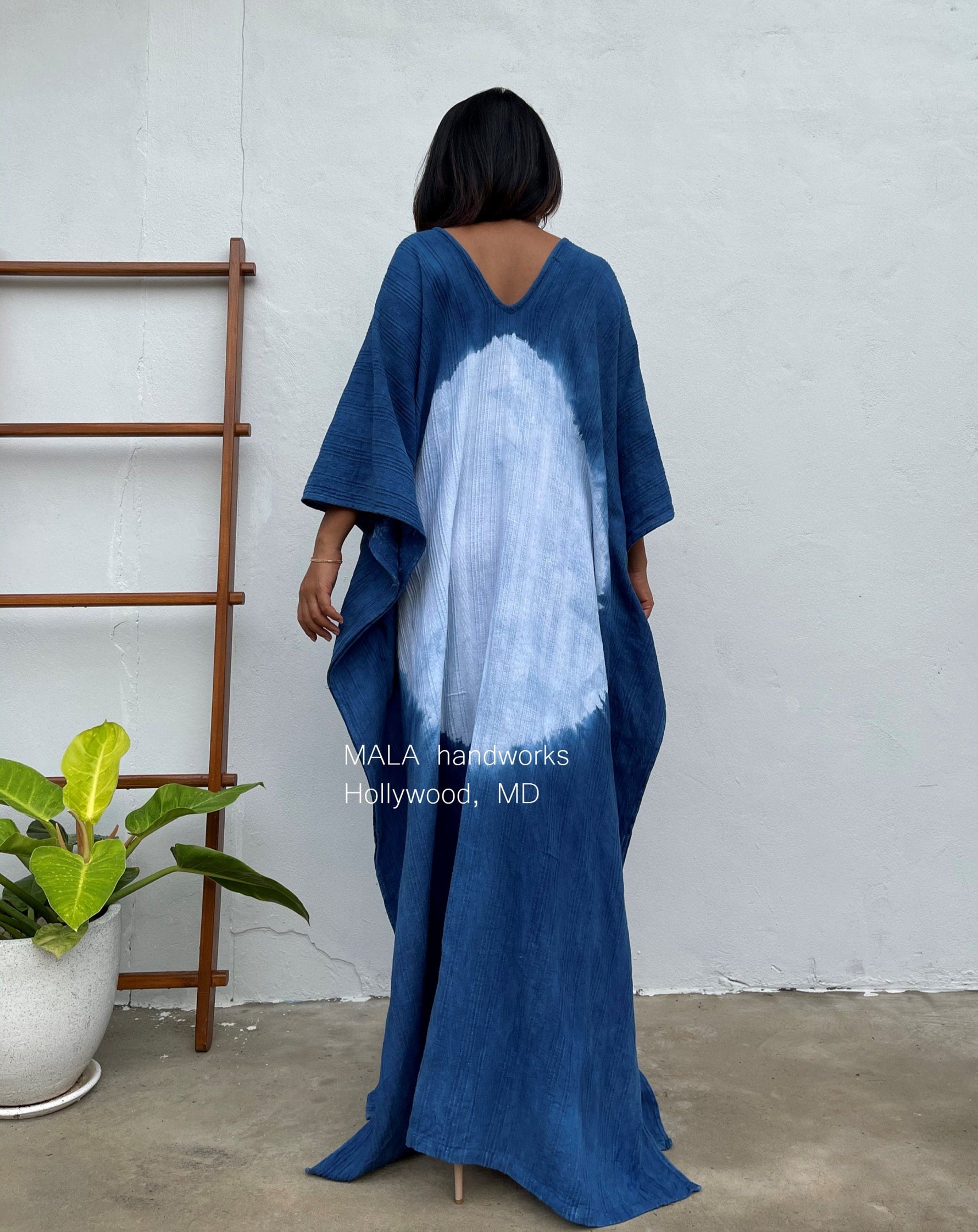 MALA handworks  Indigo Kaftan in Hand Dyed Indigo Blue and White