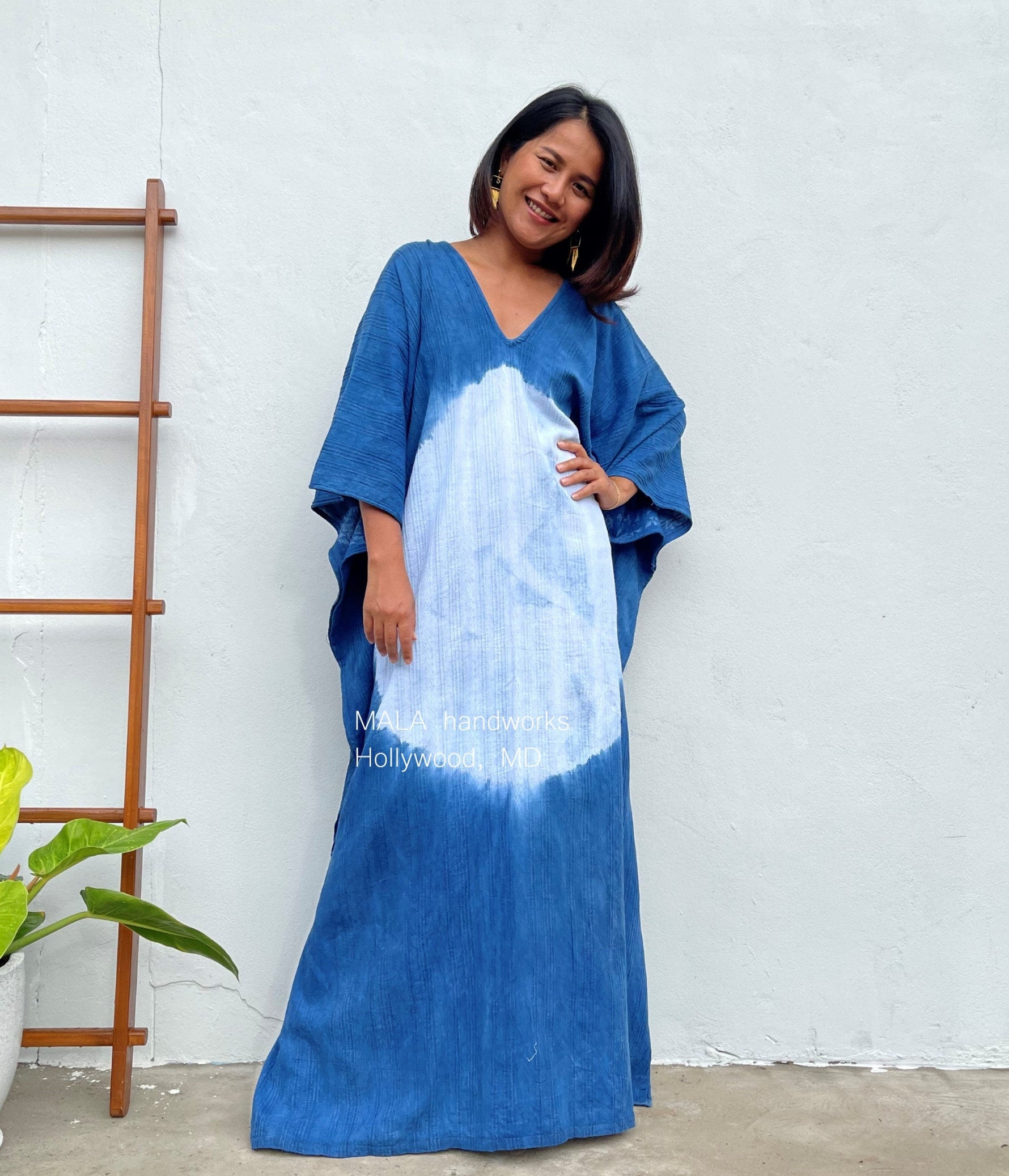 MALA handworks  Indigo Kaftan in Hand Dyed Indigo Blue and White