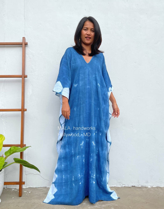 MALA handworks  Indigo Kaftan in Hand Dyed Indigo Blue