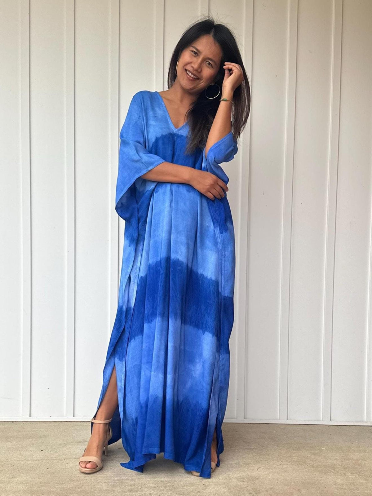 Mala Handworks Indigo Kaftan in Tide Bands