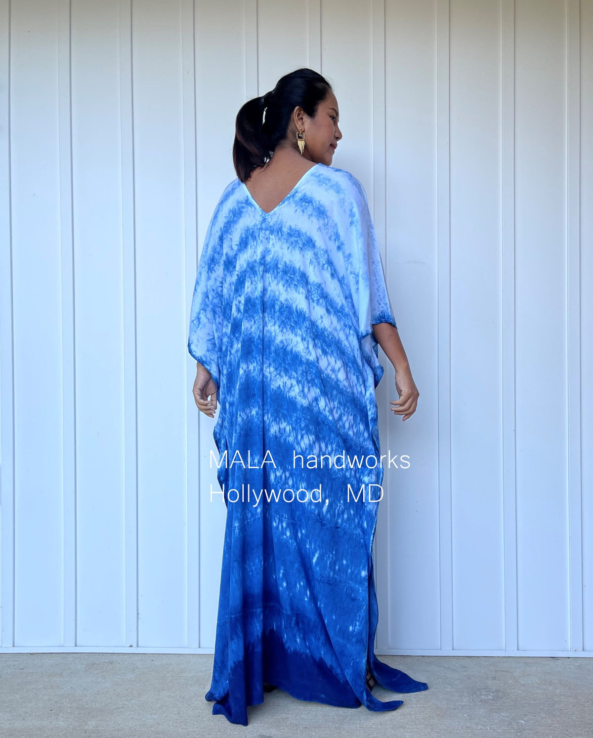 MALA handworks  Indigo Kaftan in White and Hand Dyed Indigo Blue