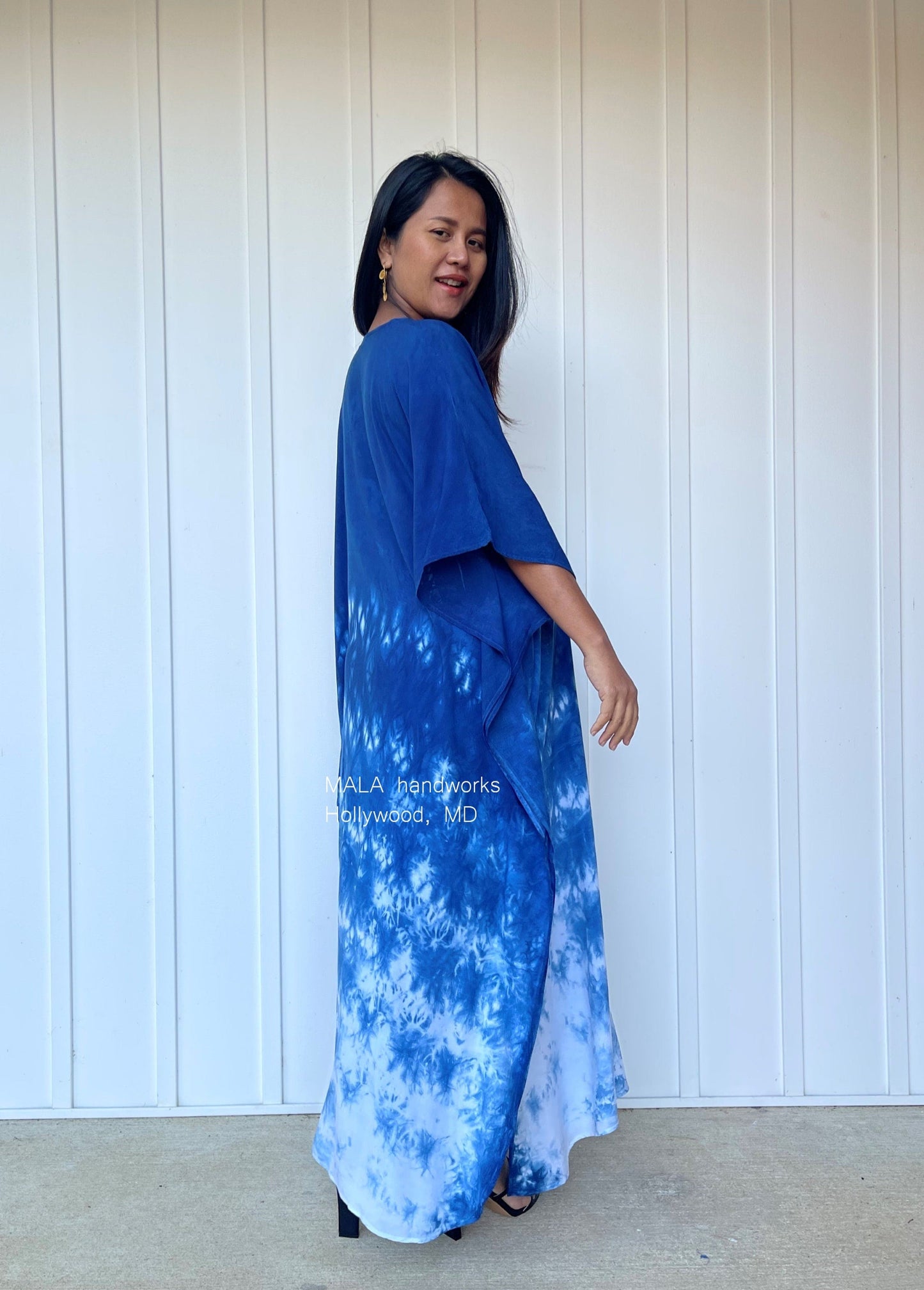 MALA handworks  Indigo Kaftan in White and Hand Dyed Indigo Blue