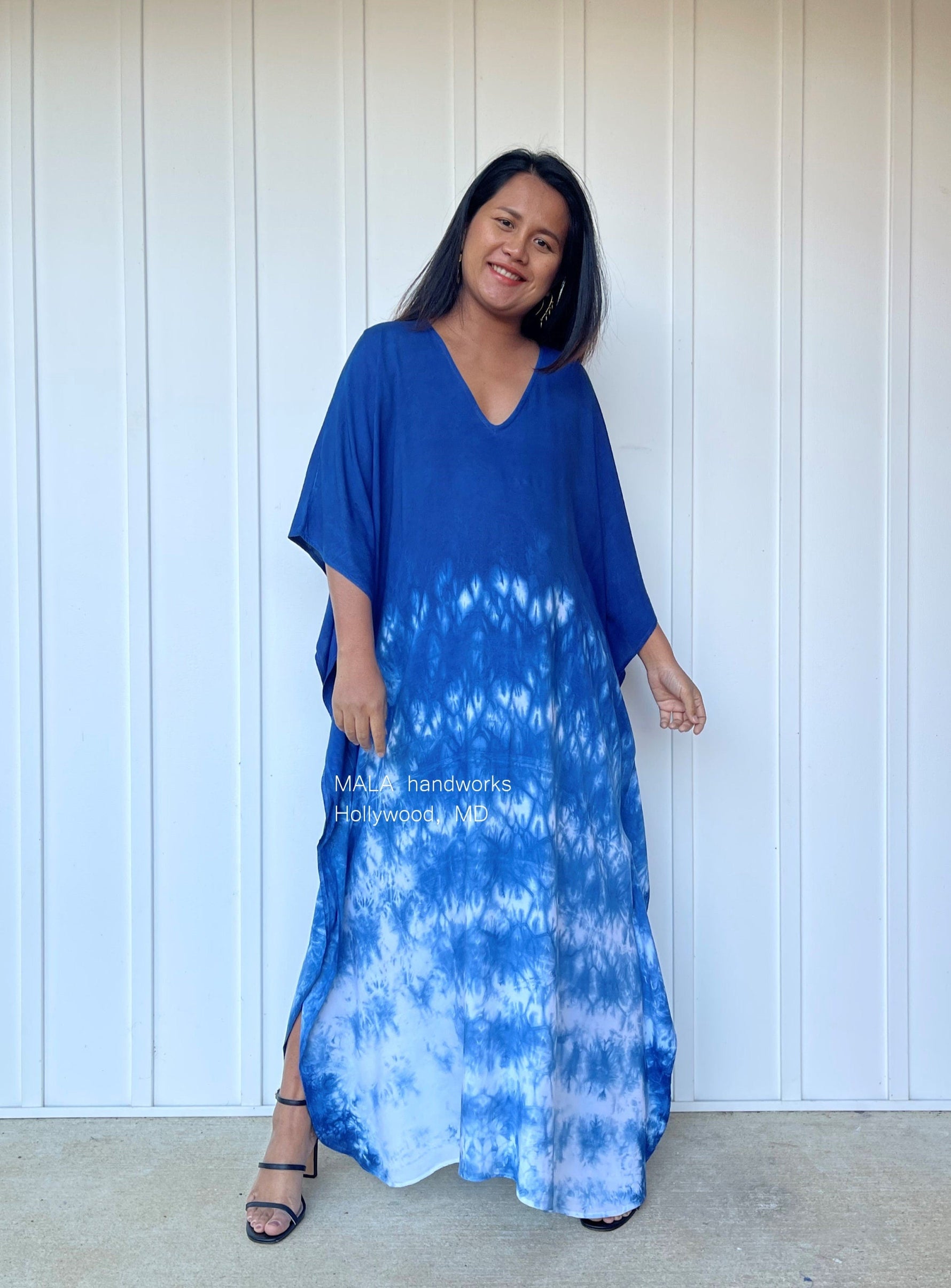 MALA handworks  Indigo Kaftan in White and Hand Dyed Indigo Blue