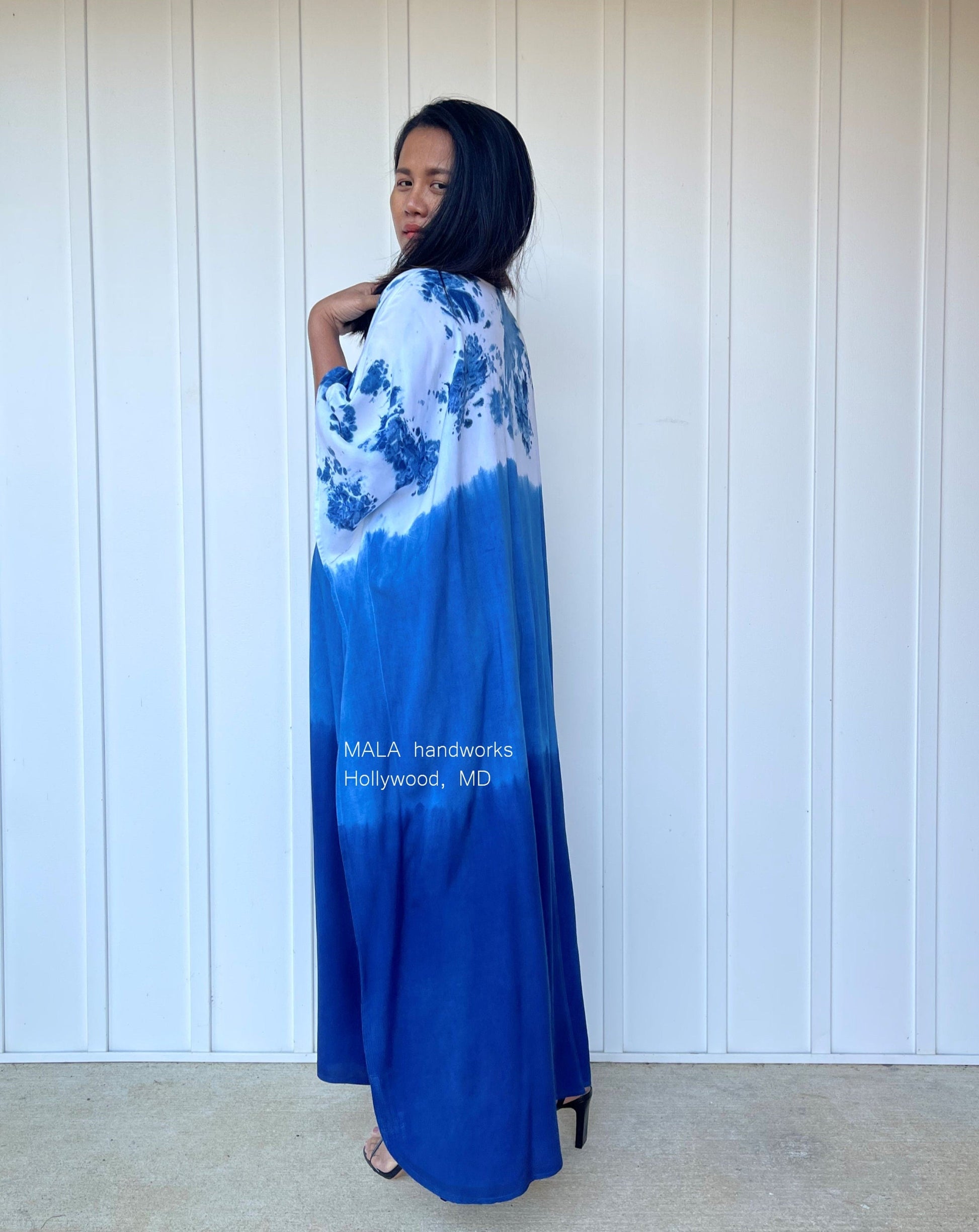 MALA handworks  Indigo Kaftan in White and Hand Dyed Indigo Blue