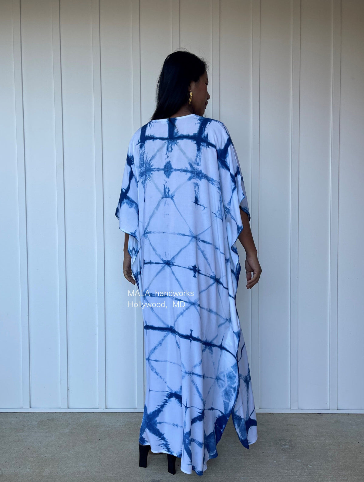 MALA handworks  Indigo Kaftan in White and Hand Dyed Indigo Blue