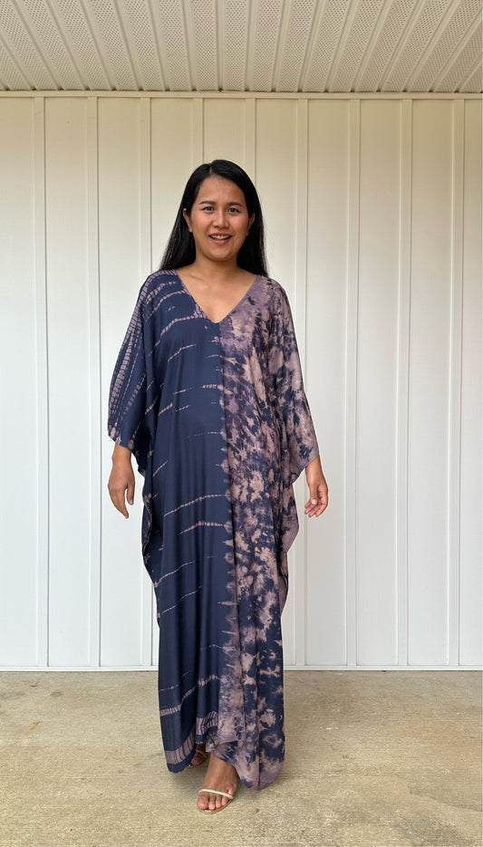 MALA handworks iynta Kaftan in Dark Blue and Purple Tie Dye