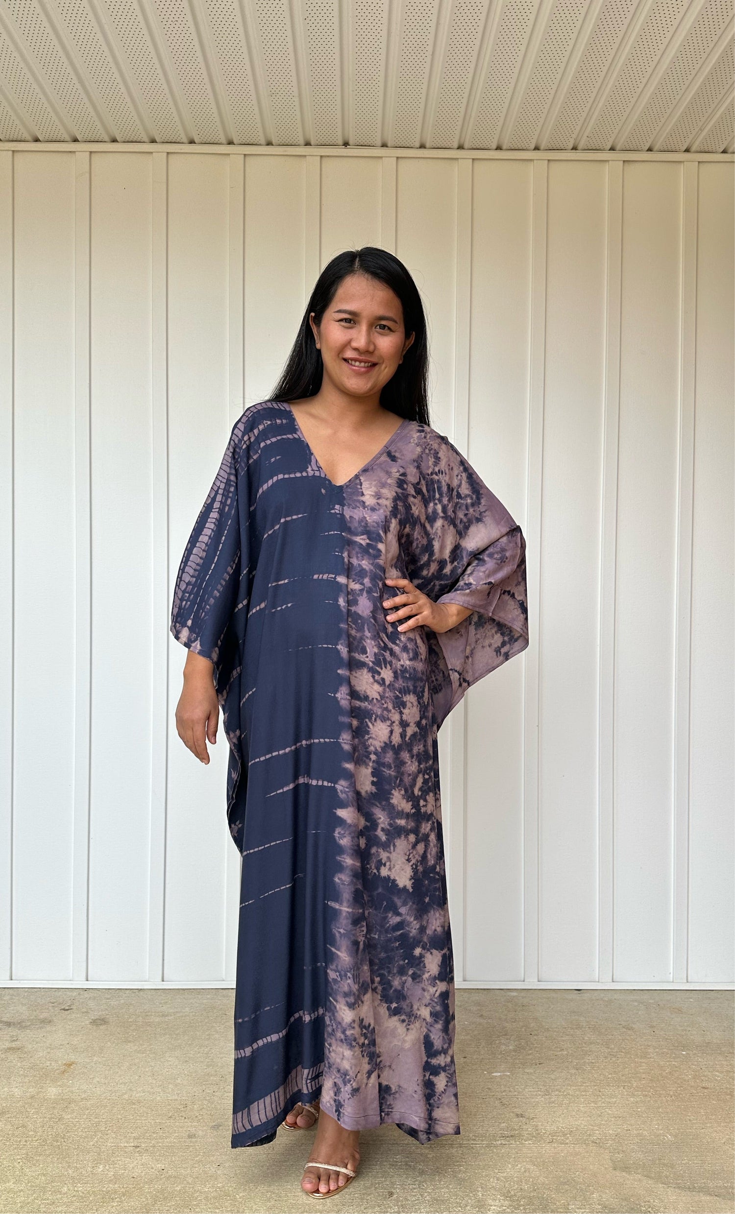 MALA handworks iynta Kaftan in Dark Blue and Purple Tie Dye
