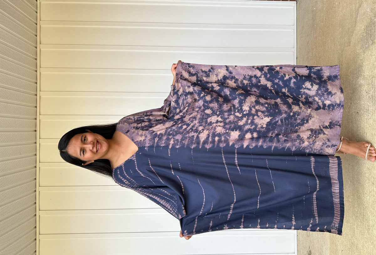 MALA handworks iynta Kaftan in Dark Blue and Purple Tie Dye