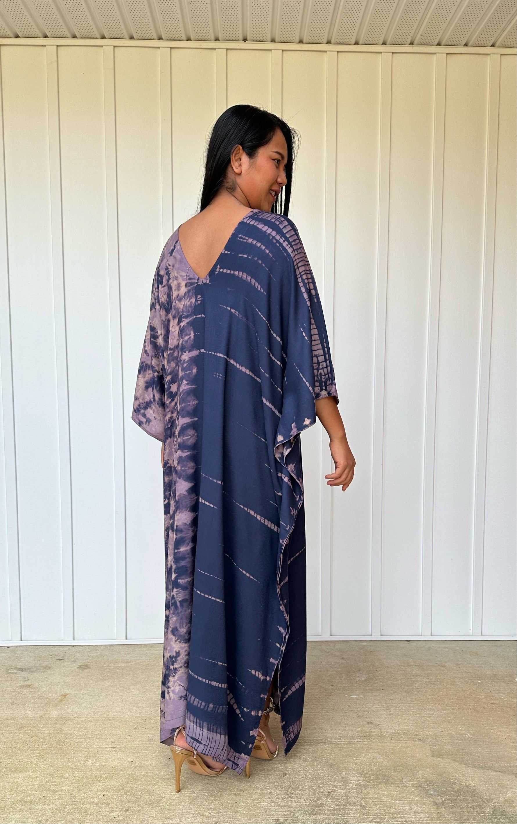 MALA handworks iynta Kaftan in Dark Blue and Purple Tie Dye