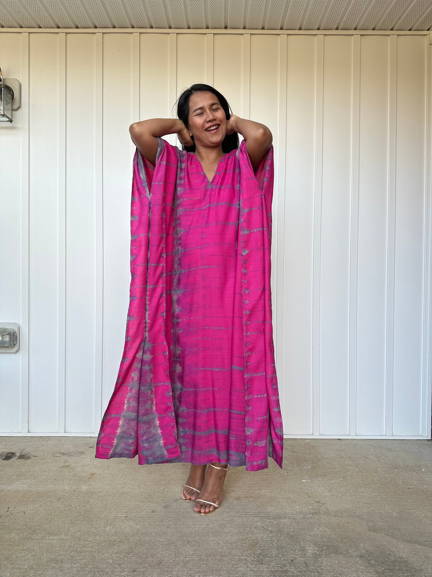 MALA handworks iynta Kaftan in Fuchsia and Gray Tie Dye