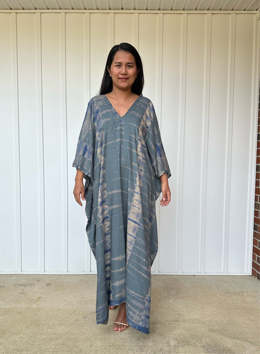 MALA handworks iynta Kaftan in Gray and Blue Tie Dye