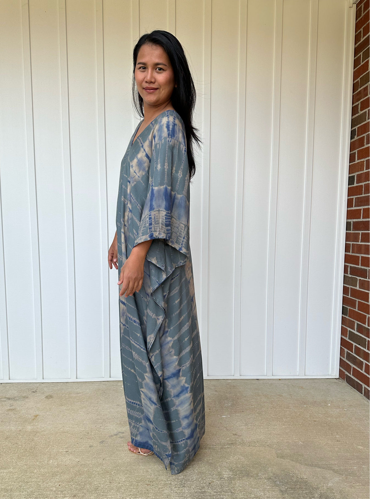 MALA handworks iynta Kaftan in Gray and Blue Tie Dye
