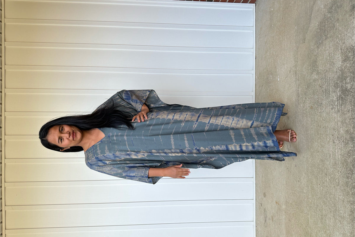 MALA handworks iynta Kaftan in Gray and Blue Tie Dye