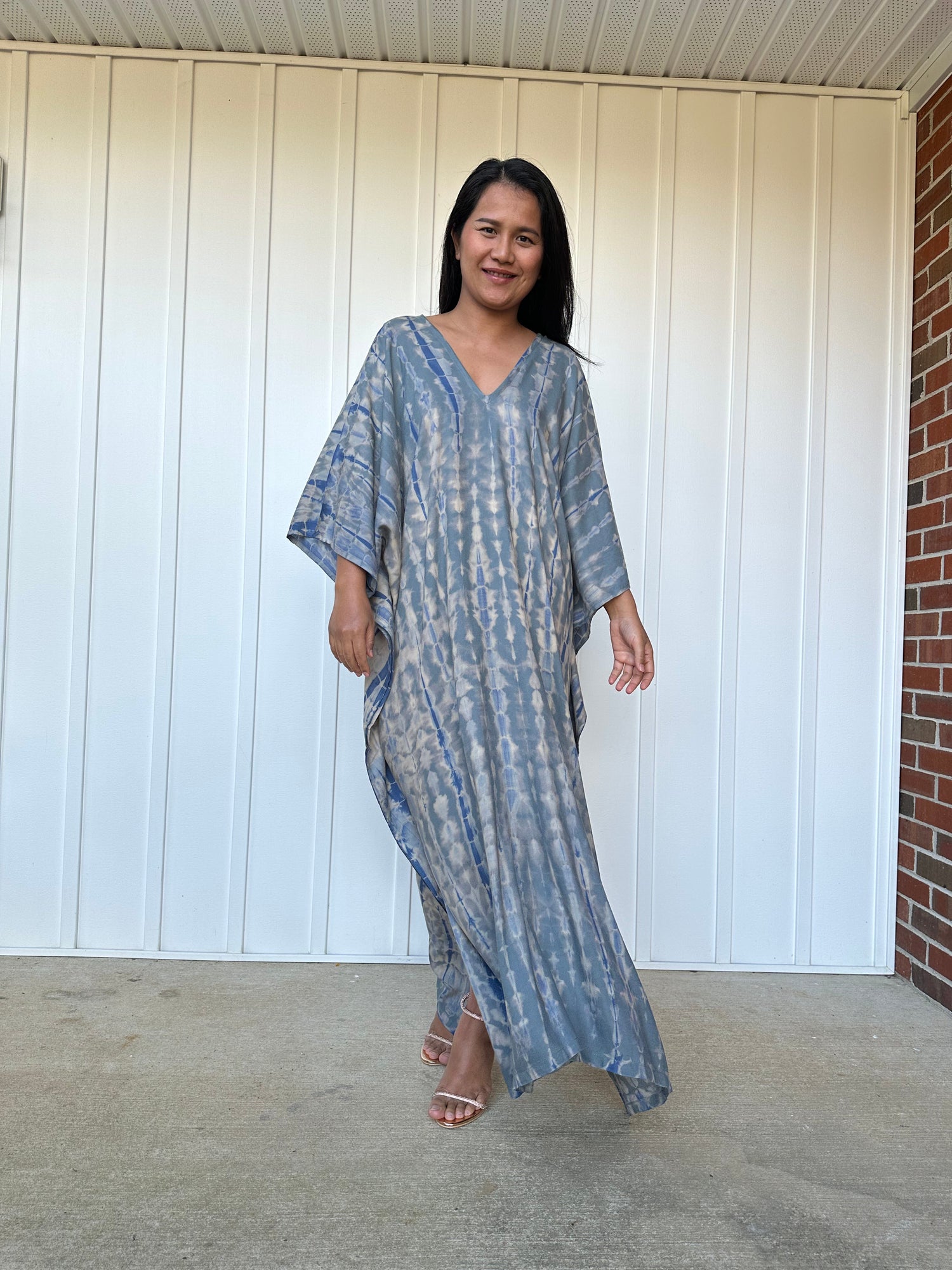 MALA handworks iynta Kaftan in Gray and Blue Tie Dye